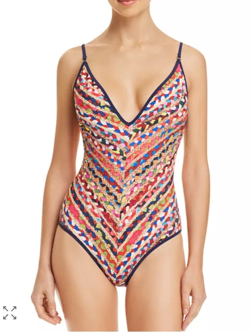 Sam Edelman Raffia One Piece Swimsuit NWT XS Multi-Color Chevron Boho‎